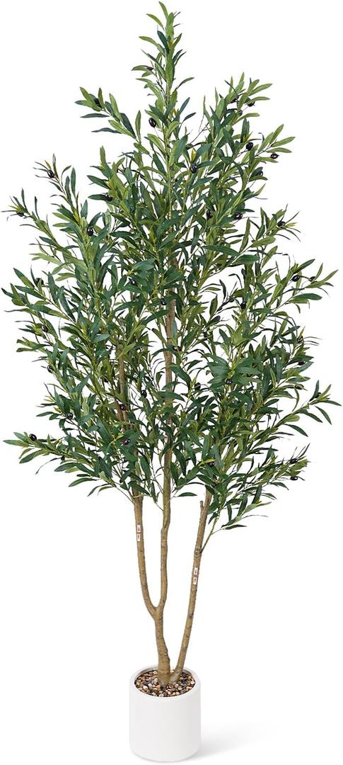 Olive Tree 6FT Fake Tree Faux Plants Indoor with Pot Artificial Tree Nearly Natural Olive Branches and Fruits for Living Room Home Office Decorations
