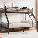 Mixcous Twin XL Over Queen Bunk Bed, Heavy Duty Bunk Bed with EVA Padded Ladder and Full-Length Guardrails, Metal Queen Bed Frame with Slats Support for Adults, Teens, Kids, Black