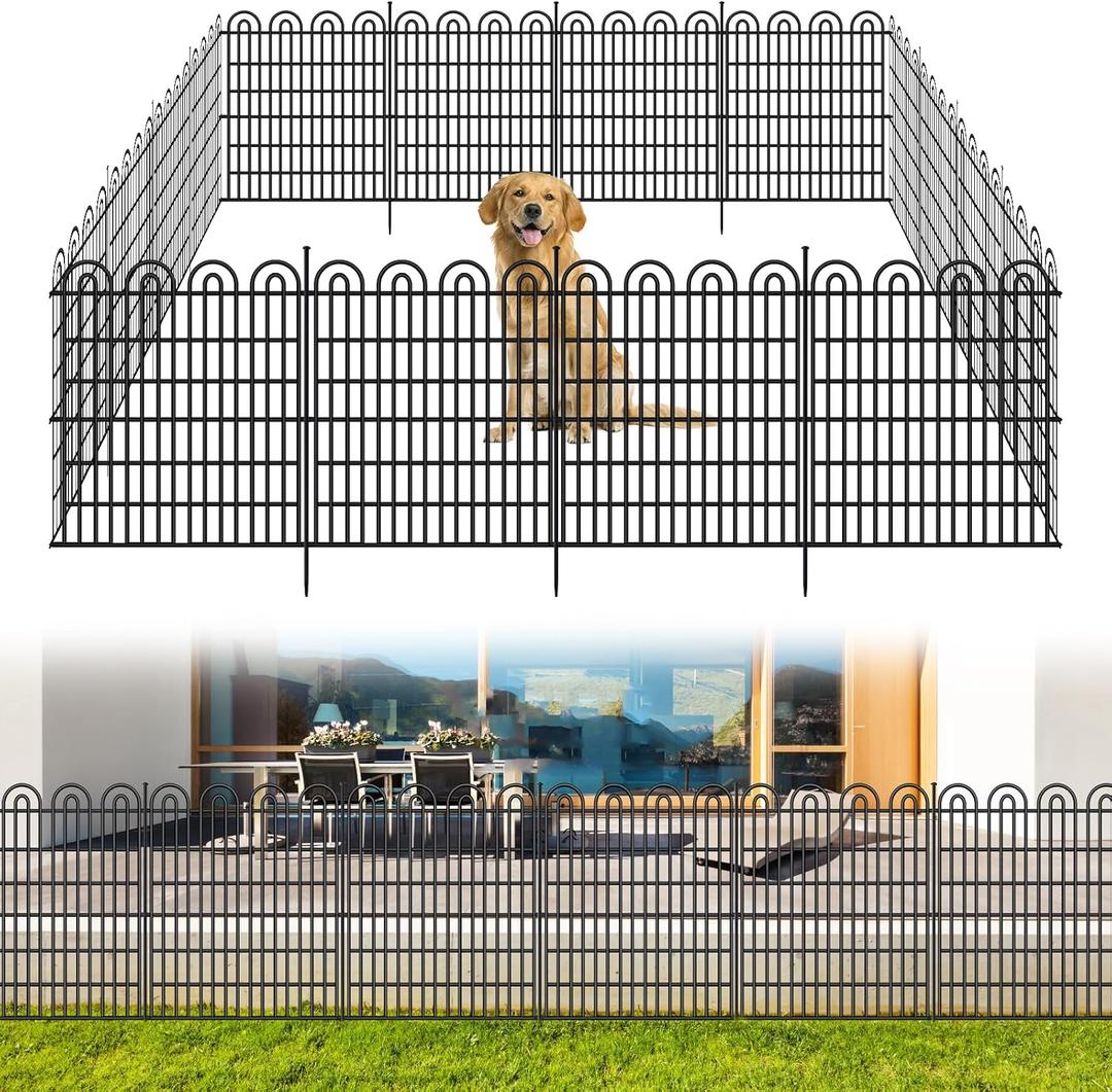 10 Panels Tall Garden Animal Barrier Fence, 33 in(H) X 24.5 ft(L) No Dig Decorative Garden Fence Outdoor for Yard, Heavy Duty Rustproof Metal Edging Border for Dog, Rabbits