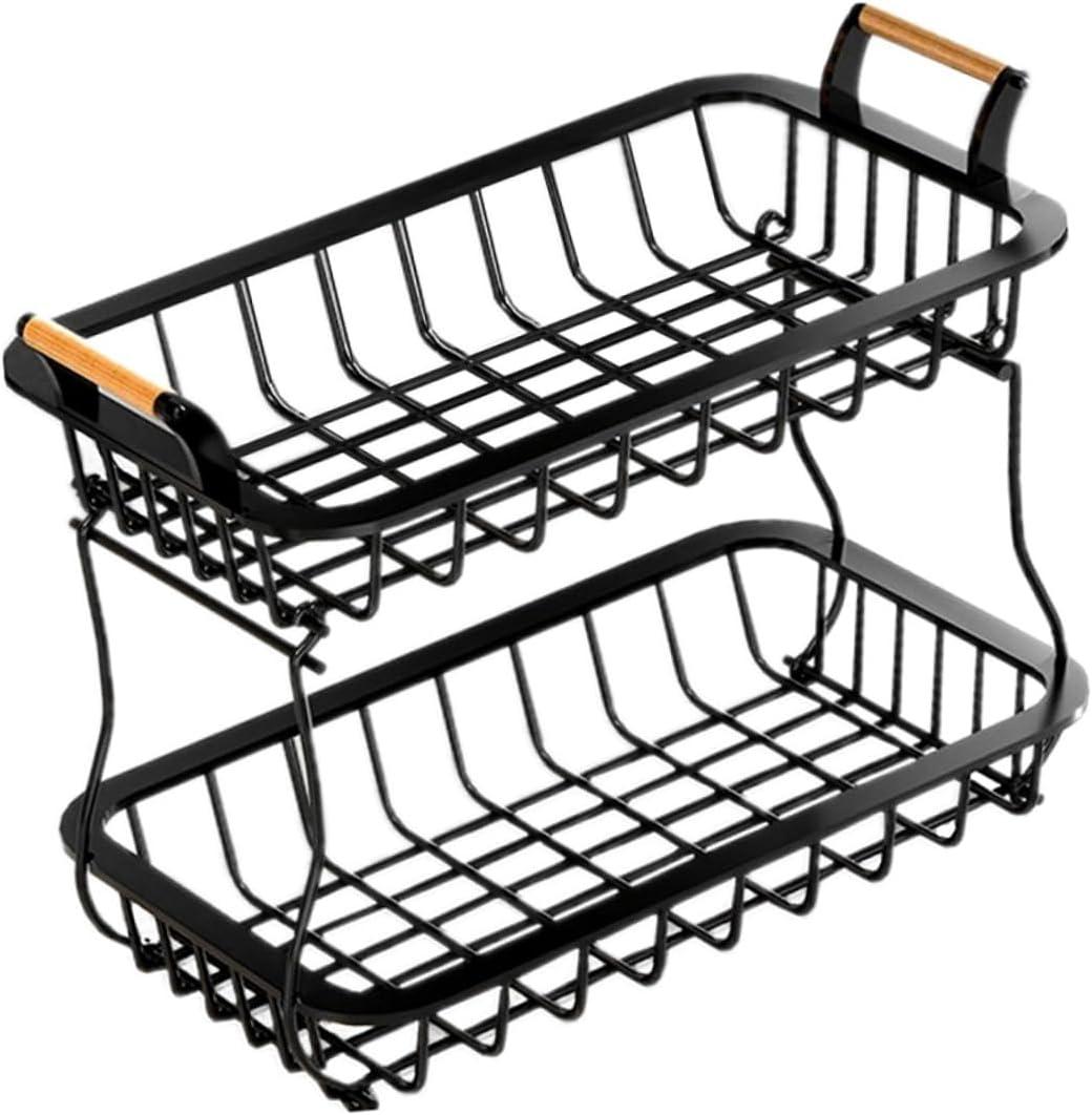 Garneck 1pc Kitchen Fruit Vegetable Storage Basket Hanging Baskets for Kitchen Detachable Organizing Rack Black