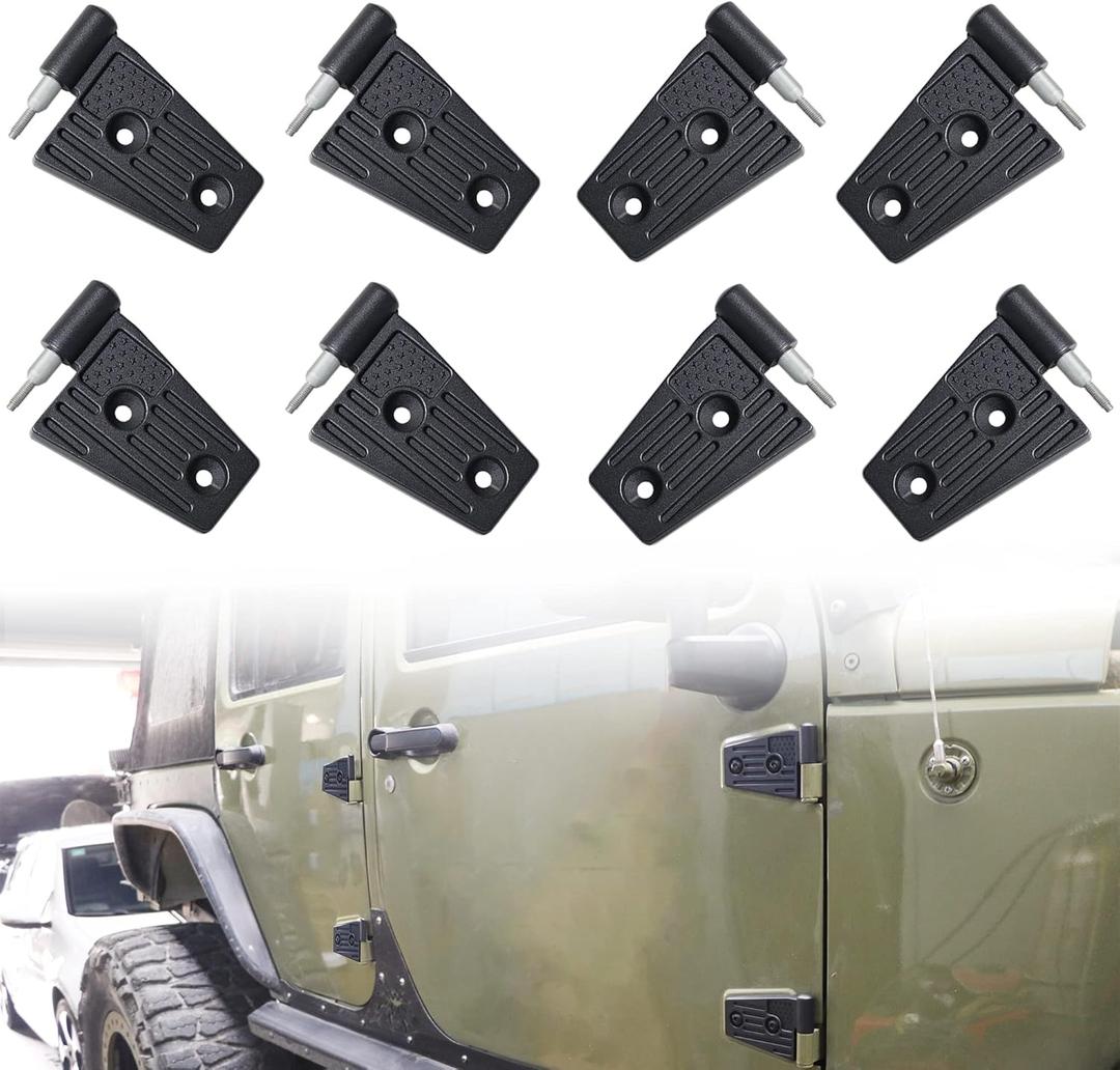 JK Door Hinges for Jeep, Replacement Original Factory Door Hinge Sleeve for 2007-2018 Jeep Wrangler JK JKU Rubicon Sahara Sports Accessories 4 Door, Aluminum, 8 Pcs, Black