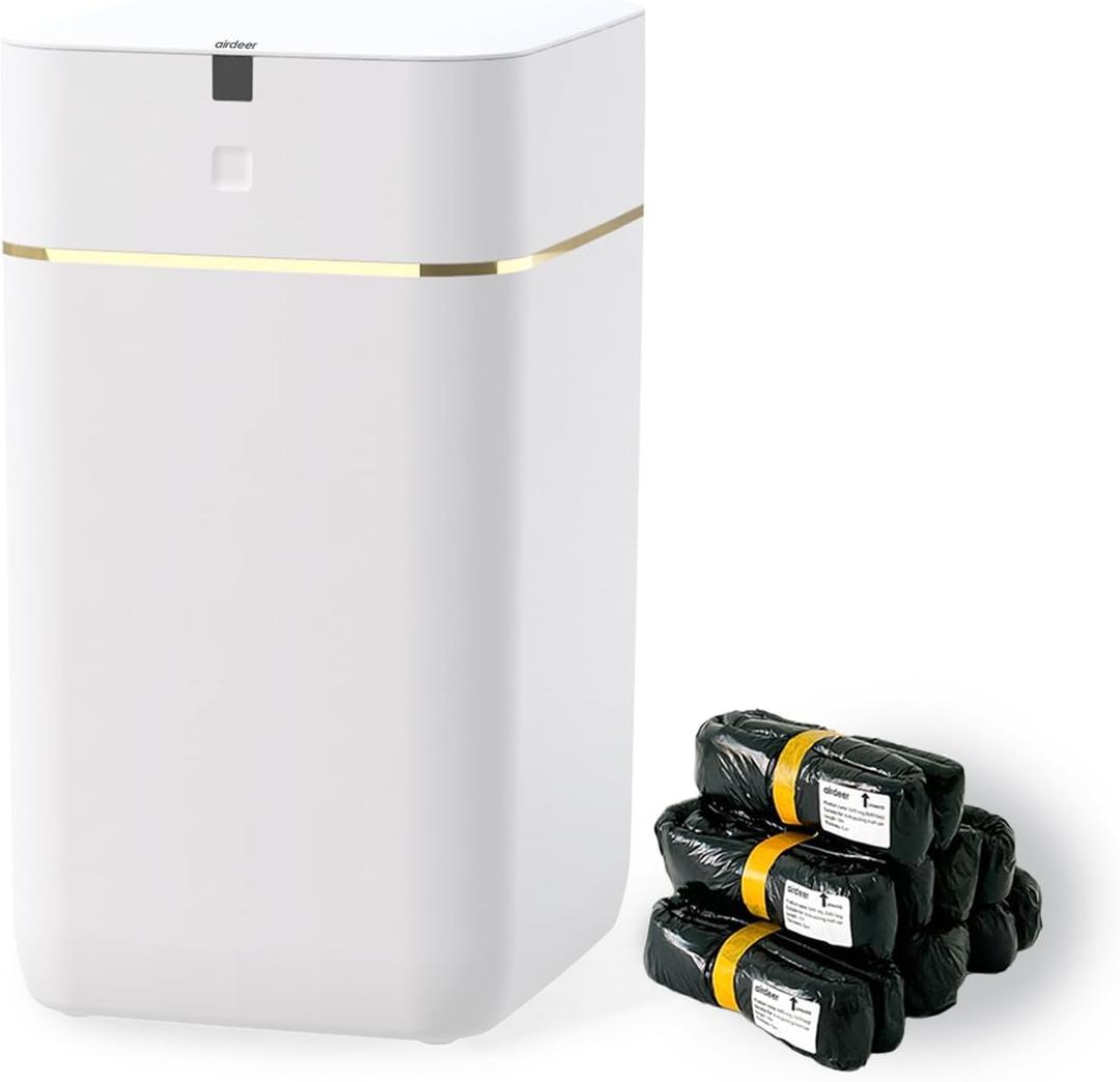 Airdeer Automatic Trash Can, 4 Gallon Self Sealing and Self-Changing Smart Trash Can, Motion Sensor, Touchless Garbage can with lid for Kitchen Bathroom Office, 6 Refill Rings(A1, Golden line)