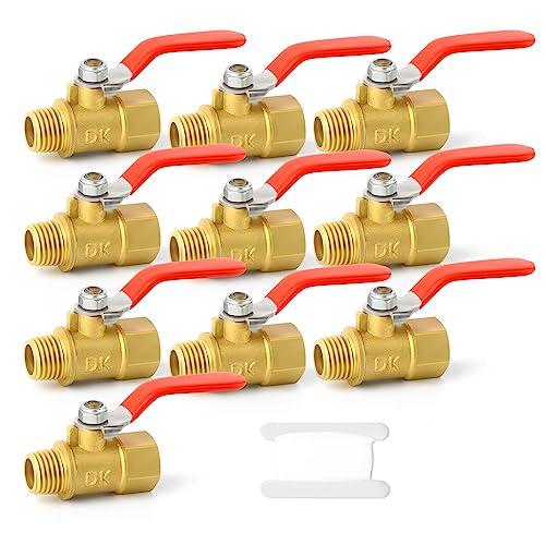 GASHER 10PCS 1/4 Inch Brass Mini Ball Valve, Shut Off Valve, 1/4 Inch Male x Female NPT Thread Pipe Fitting
