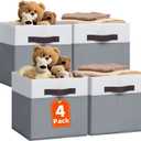 Criusia Fabric Storage Cubes - 11 Inch Collapsible Storage Bins 4 Pack - Clothes Organizer Bins for Closet, Shelves, Cube Organizer/Home Organization and Storage Baskets for Organizing Toys Blanket (White with Grey)