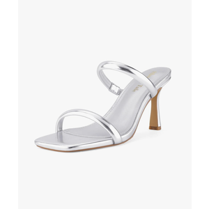 Shoe'N Tale Women's Strappy Heels Kitten Heeled Mules Two Straps Square Open Toe Slip On Sandals 8.5