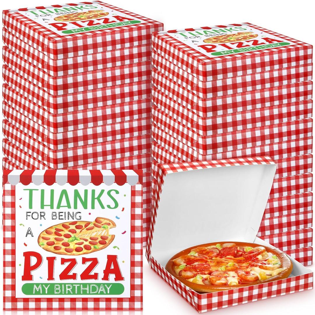 24 Pcs Mini Pizza Box 6.3 x 6.3 x 0.9 Inch Mini Pizza Box Takeout Boxes Food Delivery Boxes for Guests Celebrations Party Favors Weddings (Birthday Party)