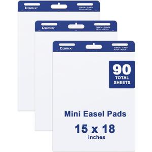 Comix Mini Size Sticky Easel Pad, 15 x 18 Inches Flip Chart Paper for Teachers, Anchor Chart Paper for Office, 30 Sheets/Pad, 3 Pads/Pack