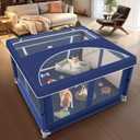 XVISHX 42x42 Inch Puppy Playpen with Cover, Dog Playpen for Puppies or Small Dogs, Pet Fence for Indoor & Outdoor, Sturdy Safety Dog Pen with Thickened Fabric, High-Strength Nylon Wire Mesh, Blue