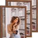 3 Pack 12x16 Wood Picture Frame Brown, Rustic Natural 16x12in frame Woodgrain, Distressed Brown 12 x 16 in Wall Photo Poster Frame with HD Plexiglass, Horizontal Vertical Wall Mounting Set of 3