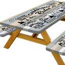 JAWO Picnic Table Cover with Bench Covers, Camping Rules Camper RV Essentials Gear Supplies Outdoor Waterproof Windproof Tablecloth with Elastic, 72in (72" x 30" (Rectangular), Multi8)