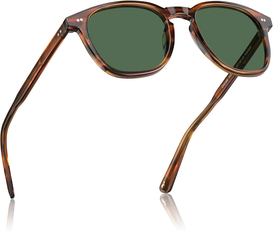 CARFIA Retro Acetate Polarized Sunglasses for Men UV400 Protection Hand-Crafted Frame Sun Glasses CA5285L (2-1. Striped Frame Green Lenses)
