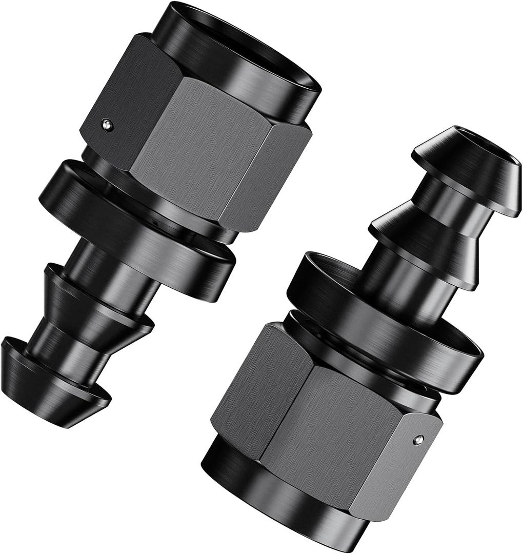 2Pcs Straight 6AN Female to 3/8" Push Lock Hose Fitting End for Rubber Fuel Line, Black Hard Two Stage Barb Aluminum Anodized Connector, Automotive Accessories for Vehicle Fuel Oil Line Modification