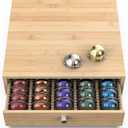 for Nespresso Vertuo Capsules (NV145) - Premium Bamboo Coffee Pod Drawer, 45 Big or 60 Small Vertuoline Pods Organizer - 13.25"Wx14"Dx3.9"H (Natural) (Wider 60 Capacity)