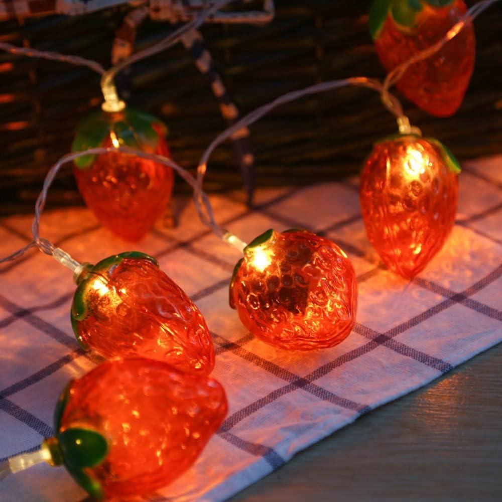 Fantasee 1.5M 10 LED Strawberry String Lights Battery Operated LED Fairy Fantastic Lights for Bedroom Baby Room Child Room Birthday Party Decor (4.9ft 10LED, Strawberry)