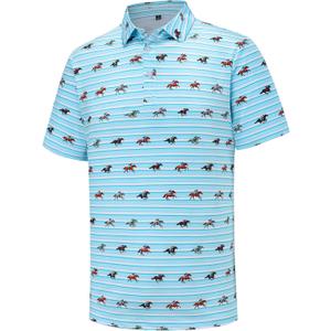 Men's Golf Polo Shirts Short Sleeve Performance Moisture Wicking Dry Fit Funny Golf Polo Shirts for Men (Blue, L)