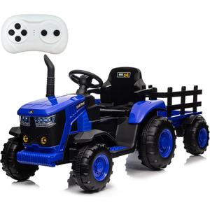 Kids Ride on Tractor with Remote Control, 12V Battery Powered Electric Tractor and 35W Dual Motors for Kids Bluetooth Music/USB, 3-Gear-Shift, Safety Belt, 7-LED Lights, Blue (Normal)