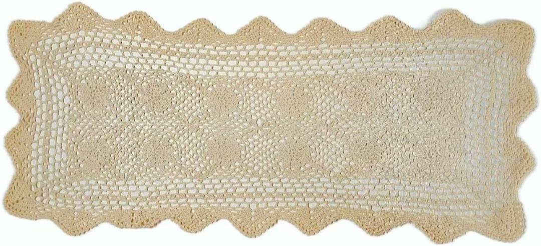 Handmade Crochet Flowers Cotton Wire Table Runners Tablecloth Sofa Towel Decorative Towel Beige (15.5*27.5inch)