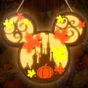 Fall Thanksgiving Wall Decor Lantern - Pumpkins Maple Leaf Door Hanging Sign Decor with Light, Autumn Farmhouse Wreath & Indoor Window Decorations