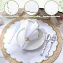 Set of 6 Round Placemats 15 Inch Cotton Scalloped Embroidery Placemat Washable Double Layered Rustic Dinner Table Mat Decor Fabric for Hotel Restaurant Kitchen(White/Green,Classic)