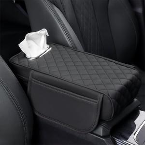 Rneswi Car Armrest Cover Leather Car Console Covers Box Pad with Pocket and Tissue Box Arm Rest Cover for Car for SUV Truck Sedan Vehicle (Favor-Dark)