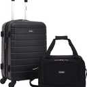 Wrangler Smart Luggage Set with Cup Holder, USB Port and Phone Holder, Black, 2 Piece Set
