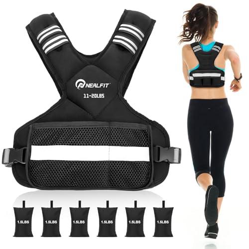 NEALFIT Weighted Vest for Women and Men, 11-20lb Adjustable Weighted Vest with Reflective Strip, Body Weight Vest for Walking, Running, Fitness, Strength Training (Black, 11-20 lbs)