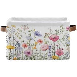 YETTASBIN Herbal Wildflowers Storage Basket 1pc, Large Collapsible Toys Clothes Organizer, Durable Canvas Storage Bin with Handle for Shelves Closet Laundry Home Office Decor