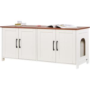 VEVOR Cat Litter Box Enclosure for Multi Cats, 47.2 in Hidden Litter Box Cabinet with 4 Doors & 2 Entries, Indoor Cat Washroom, Wooden Kitty House Furniture, Fit Most Litterboxes, Brown & White