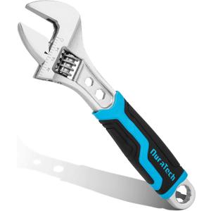 DURATECH 6 Inch Adjustable Wrench, 3-in-1 Spanner with Box End/Hex Function, CR-V Steel, Metric & SAE Scales, Chrome-plated, Bi-material soft Grip
