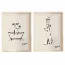 Framed Funny Dog Bathroom Wall Art Black and White Line Art Poster Print, Abstract Retro Bathroom Dog Picture Painting, Modern Minimalism Animal Picture Wall Decor for Bathroom Living Room 12x16 Inches