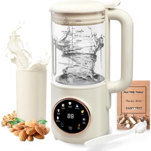 8 in 1 Nut Milk Maker Machine, 48oz Homemade Almond, Oat, Soy, Coconut, Plant-Based and Non-Dairy Beverages with Self-Cleaning, Boil Water, Delay Start, Keep Warm, 16 Blade Blender, Glass Jar