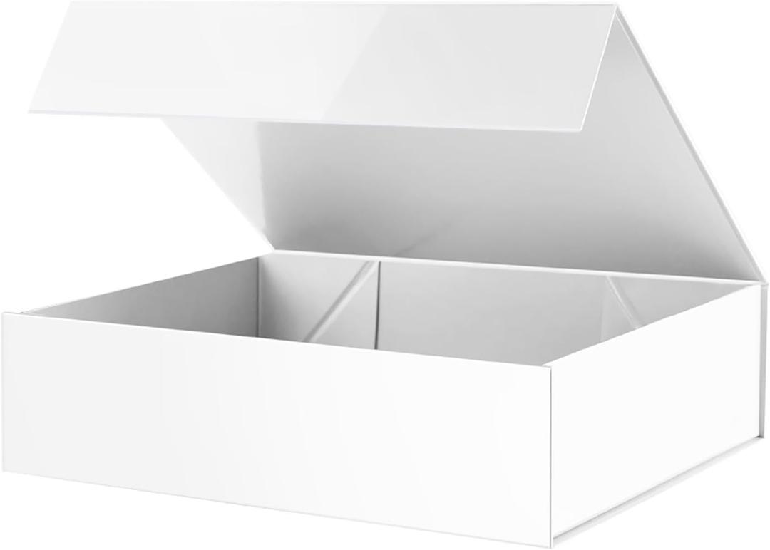 PACKHOME Mothers Day Large Gift Box 13.5x10x3.5 Inches, Sturdy Shirt Box with Magnetic Lid for Multiple Occasions (Glossy White)