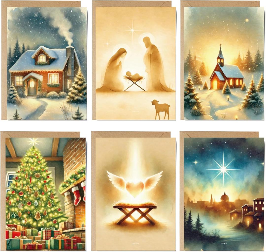 Religious Christmas Cards, Christian Christmas Cards with Envelopes, Nativity Christmas Cards, Keepsake Religious Gift 5"x7" (Biblical Christmas Set)