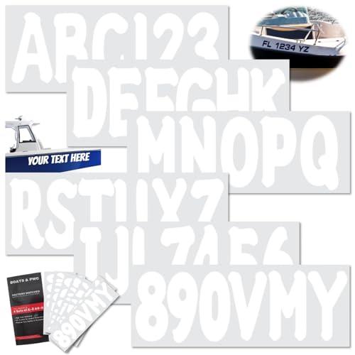 3" Boat Letters Numbers Stickers White Smooth Waterproof Scratch Resistant Decals for Boats Yachts & PWC Registration, 4 Sets