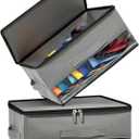 2 PCS Stackable Hat Storage for Baseball Caps, Space Saving Hat Organizer Box for Closet, with All Around Cardboard Support, Zipper Lid, Clear Window and 3 Handle, Each Holds 12 Hats, Grey