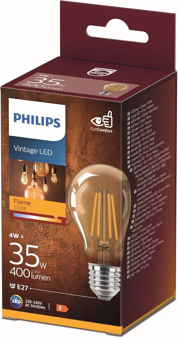 Philips LED Classic E27 Vintage Lamp, 35 W, A60, Vintage Decorative Lamp, Gold, Warm White, Pack of 1