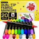 ARTISTRO 20 Dual-Tip Fabric Markers - Fabric Decorating Kit - Permanent for Clothes - No Bleed Pens for T-Shirts, Bags, Textile, Canvas, and More (Brush Tip and Fine Tip)