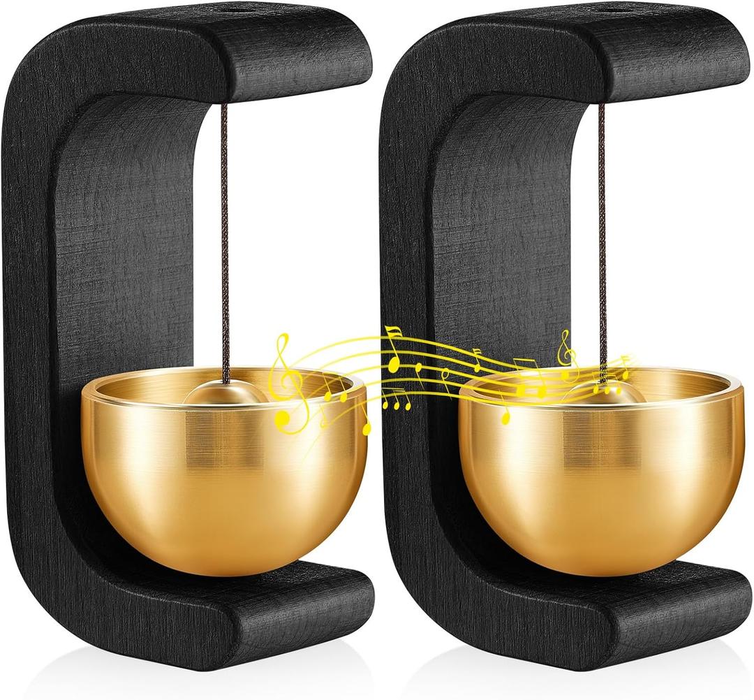 Zonon 2 Pcs Magnetic Wooden Wind Chime Doorbell Decoration Shopkeepers Bell for Door Opening C Shape for Housewarming Gift Refrigerator Room Garden Restaurant (Black)