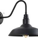 14in Large Dome Gooseneck Barn Light Outdoor, Dusk to Dawn Outdoor Barn Lights, Matte Black Farmhouse Exterior Light Fixture, Goose Neck Wall Sconce for Porch, Garage, Patio