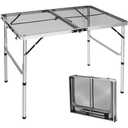 3x2 FT Folding Grill Table, Portable Camping Table for Outside, Adjustable Height Folding Table with Desktop & Mesh Bag, Lightweight Outdoor Table for Camping, Picnic, BBQ, Silver