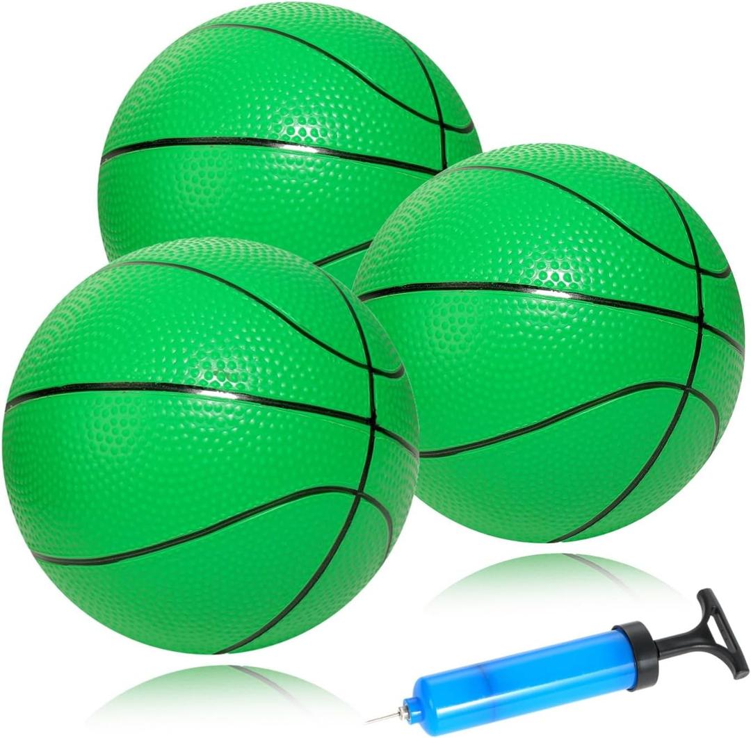 Mini Basketballs 3 Pack - 7inch Small Basketball Size 3 Set with Pump Needle - Ideal for Mini Hoop, Outdoor & Indoor Play - Kids Basketball Party Favors (Green)