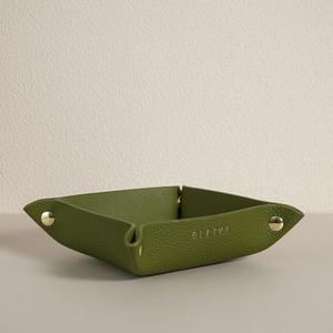 OLETHA Small Foldable Valet Tray - Aesthetic Desk Organizer for Home, Office & Travel - Portable Catch All Bowl for Keys, Jewelry & Essentials - Green