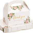 24-Pack 6.25x3.5x3.5" Floral Party Favor Gable Boxes, Thank You Gift Boxes for Birthday, Wedding, and Baby Shower Celebrations