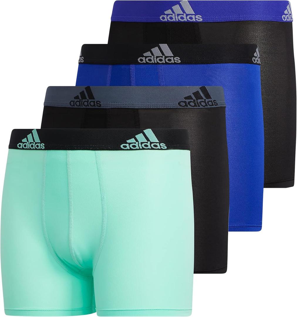 adidas Boys' Performance, Kids Underwear, Athletic Fit Microfiber Boxer Briefs, Lucid Blue/Black/Pulse Mint Green, X-Large