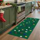 jinchan Jingle Lights Christmas Runner Rug 2x5 for Kitchen Green Holiday Rug for Hallway Bathroom Colored String Lights Pattern Xmas Decor Washable Runner for Entryway Laundry Room Bedroom Non-Slip