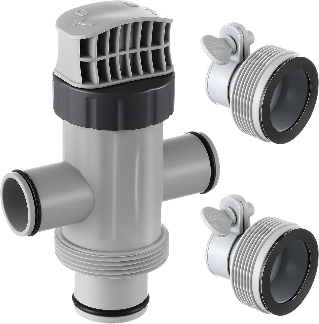 Saillong Dual Split Hose Plunger Valve Pool Part & 2 Hose Conversion Adapter B Kit Compatible with Intex Pool, Shut Off Valve with 1.25" to 1.5" Hose Adapter for Above Ground Pool and Pool Pump