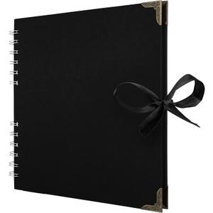 Bstorify Scrapbook Album 60 Pages (8 x 8 inch) Black Thick 250gsm Kraft Paper, Corner Protectors - Scrap Book, Ribbon Closure - Ideal for Your Scrapbooking Albums, Art & Craft Project