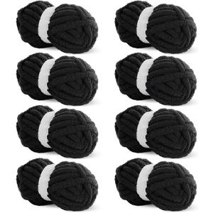 HOMBYS Black Chunky Chenille Yarn for Crocheting, Bulky Thick Fluffy Yarn for Knitting,Super Bulky Chunky Yarn for Hand Knitting Blanket, Soft Plush Yarn, 8 Jumbo Pack (27yds,8 oz Each Skein)