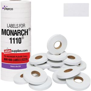 Perco White Pricing Labels - 17,000 Price Marking Labels for Monarch 1110 Price Gun with Ink Roll Included - 16 Rolls Value Pack, 1 Sleeve - Made in USA