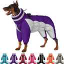 SUNFURA Full Body Dog Coat - Warm Fleece Jacket for Medium Dogs, Turtleneck Winter Coats with Harness, Reflective Dog Snowsuit Windproof Puffer Jackets with Legs for Boston Terrier, Purple M